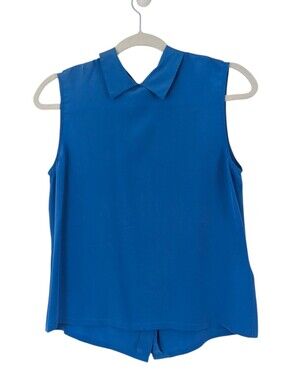 Equipment Femme Womens Elliot Button Back 100% Silk Blue Sleeveless Top Size S